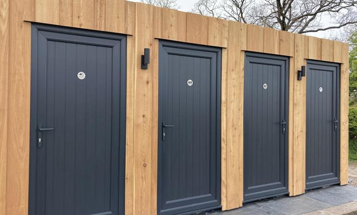 Front of campsite toilet and shower block